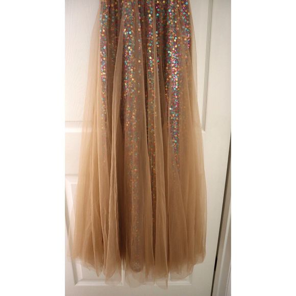 Dress The Population Sz XS Nude/Multi Ensley Sequin Embroidered Tulle Dress $298 - Picture 4 of 13